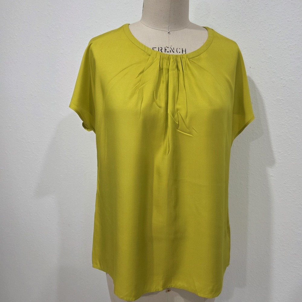 Boden Women's US 12 Hot Mustard Yellow Silk Blend Short Sleeve Blouse